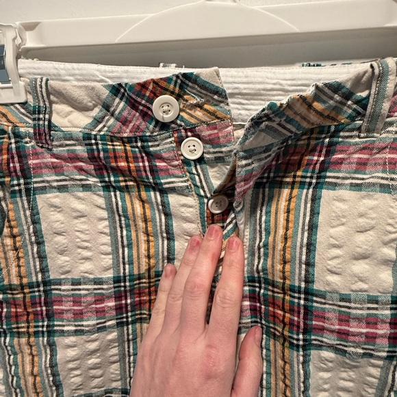 Free People Plaid Seersucker Cropped Pants Boho Summer Size 6 - Picture 4 of 4